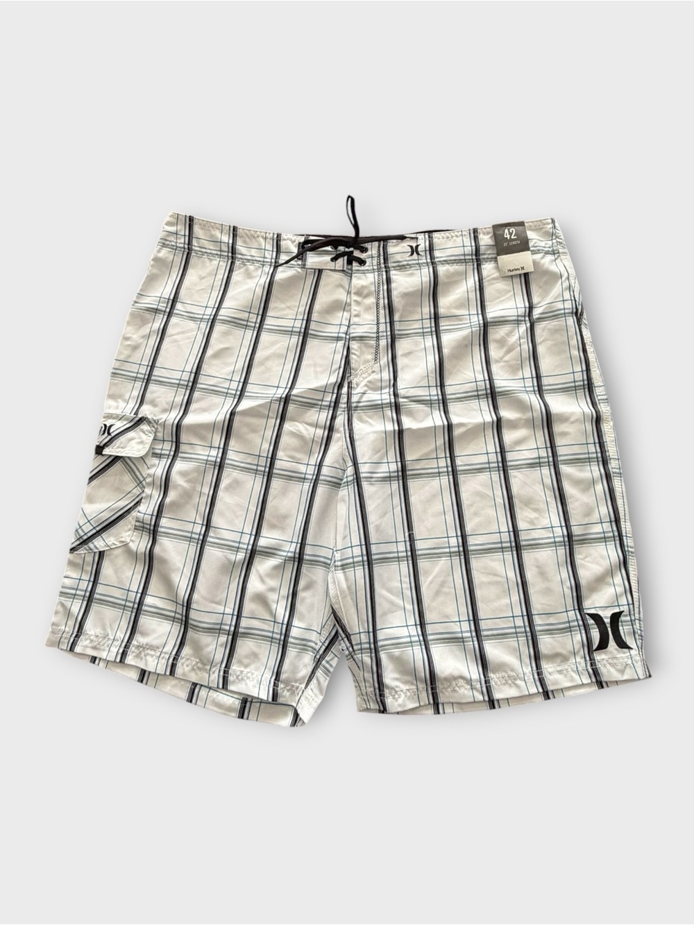 Hurley White Plaid Board Shorts with Black Trim